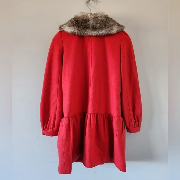 JUICY COUTURE | Wool coat fur collar red Girls sz 8 10 - Picture 2 of 4